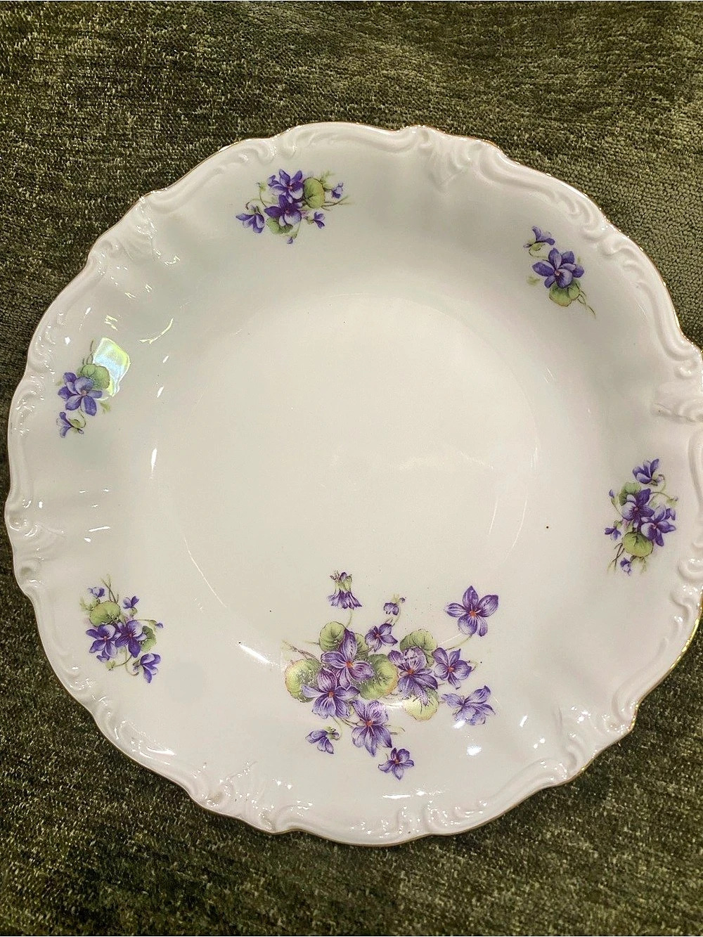 Meissen Floral Porcelain Dinner Soup Bowl Purple & White 8”